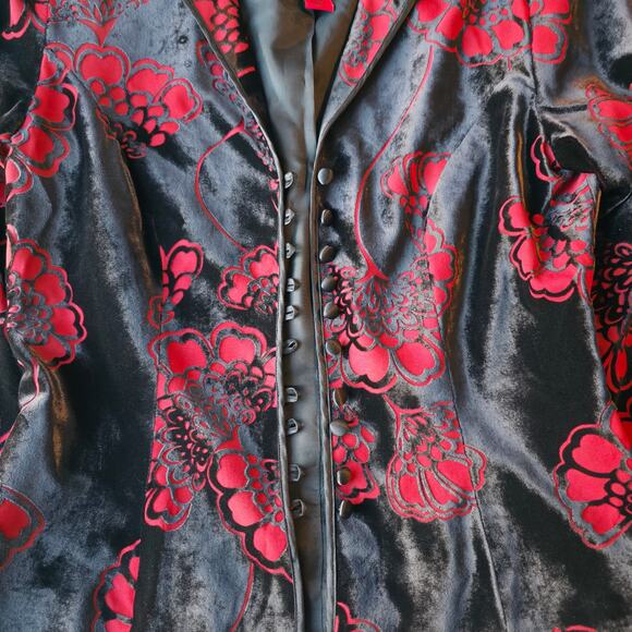 Romantic Goth Silk Blend Velvet Burnout Evening Jacket Floral Statement - Picture 10 of 15
